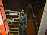 Nick wielding hammerdrill bit, 2009-07-25